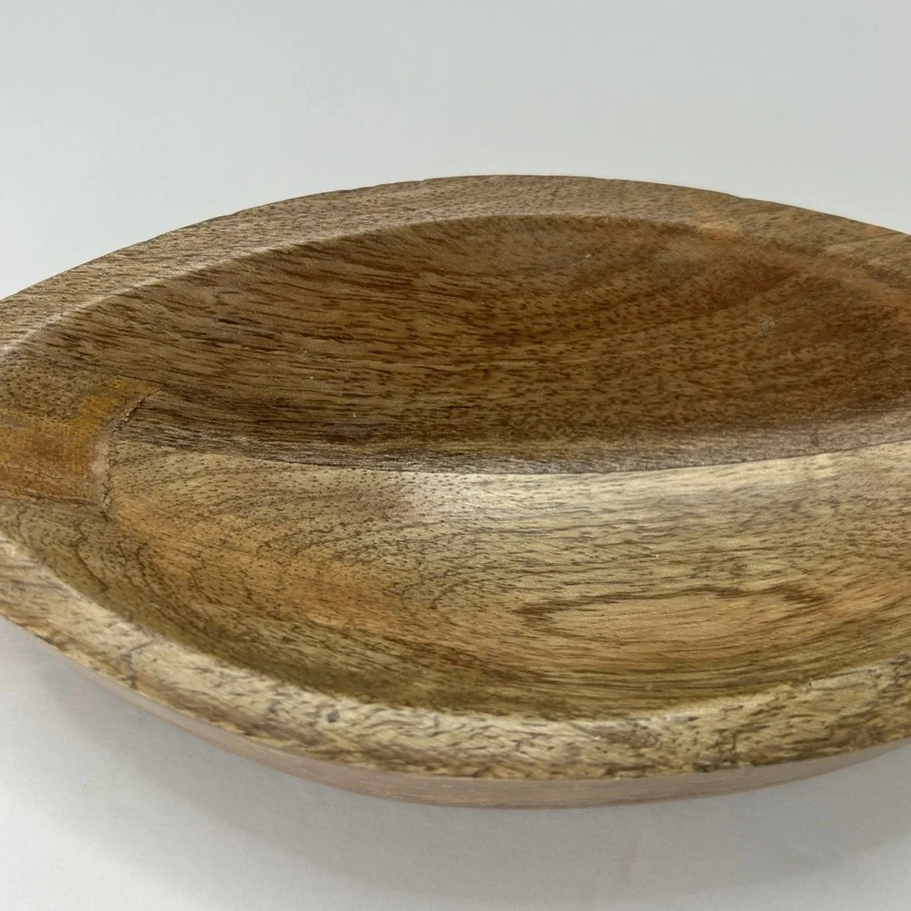 Vintage Pier One Wooden Oval Serving Bowl W/ Handles Nuts Crackers Key Holder